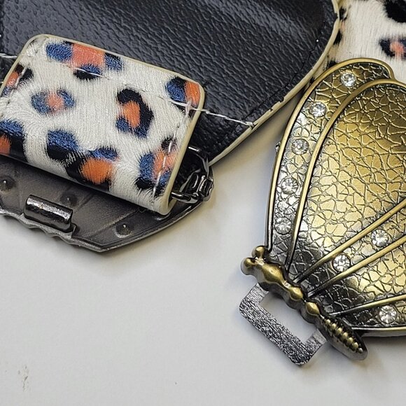 BUTTERFLY Belt Cream Animal Print Elastic Band Antique Gold Tone Buckle - Picture 10 of 14